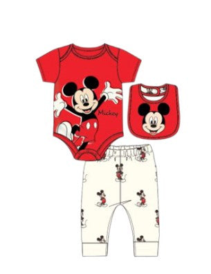 Mickey Newborn Boys 3pc Layette Set w/Bib Red