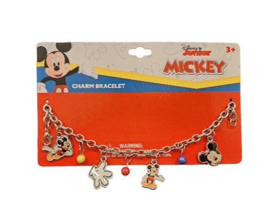 Mickey 7" Charm Bracelet w/ 4 metal charms & 3 beads on Card