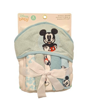 Disney Mickey Mouse 1 Hooded Towel & 5 Washcloths