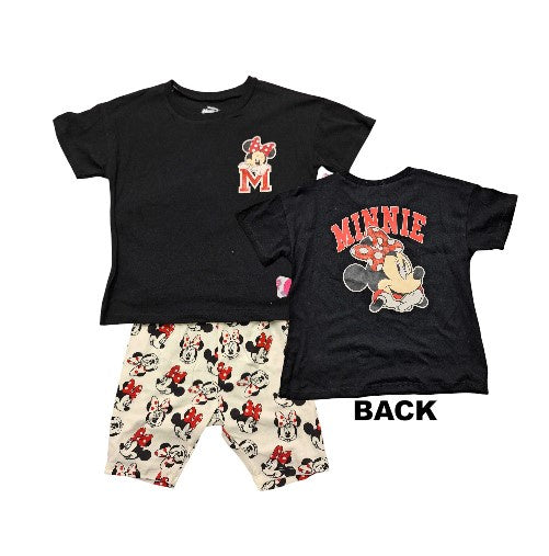Minnie Girls Black Shirt & Off White Head Short Set