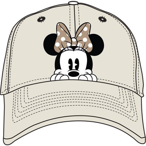 Adult Disney Minnie Peeking Emb. Khaki Baseball Cap