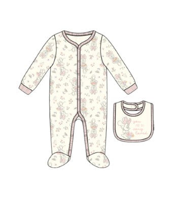 Disney Minnie Mouse Newborns Girls Footies w/Bib Cream