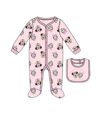 Disney Minnie & Daisy Newborns Girls Footies w/Bib Pink
