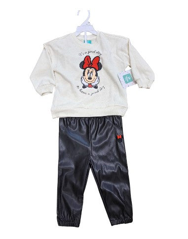 Minnie Mouse Set Off White Sweatshirt & Black Pants
