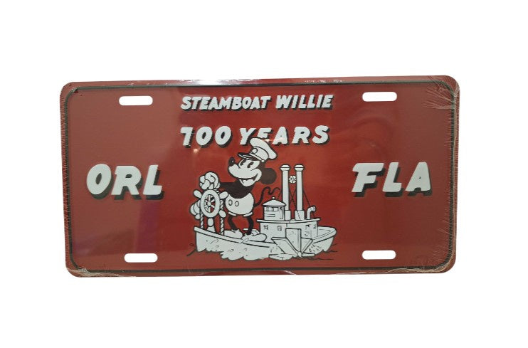 Orlando Fl Steamboat Willie Red License Plate