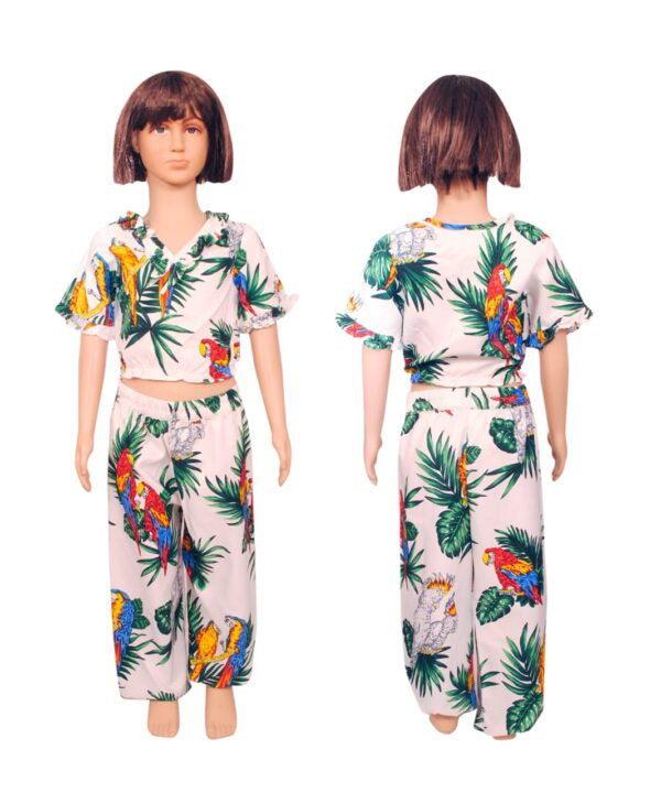 Parrot Girls’ V-Shape Crop Top Two-Piece Pant Set Assrt