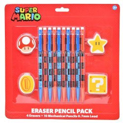 Mario 10pk Mechanical Pencils with 4 Shaped Erasers on Card