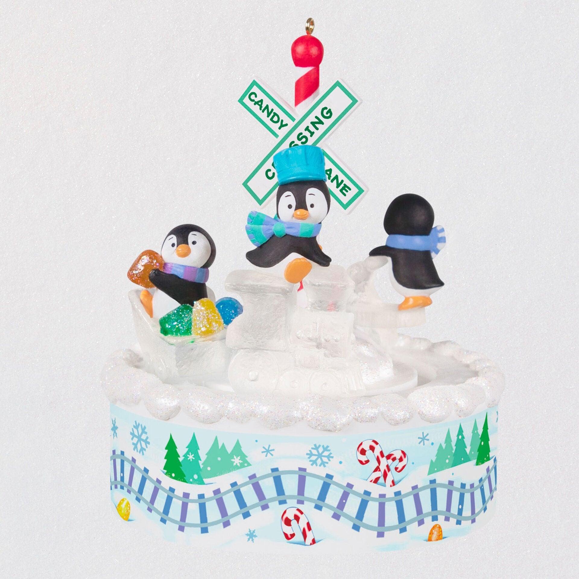 Playful Penguins on Train Musical Ornament With Light and Motion
