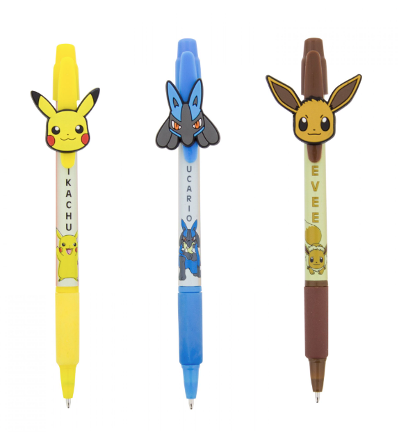 Pokémon Pikachu, Eevee, Lucario Fan Favorites 3-Pack Pen Set