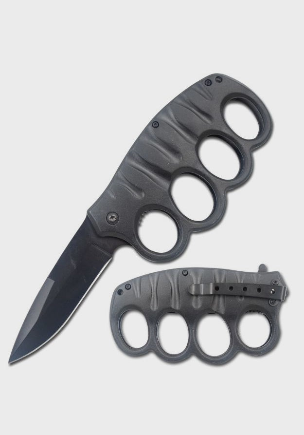 Action Assist Knuckle Knife 4.5" All Black with Clip