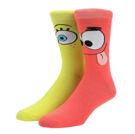 Spongebob & Patrick 3D Tongue Yellow & Pink Crew Socks