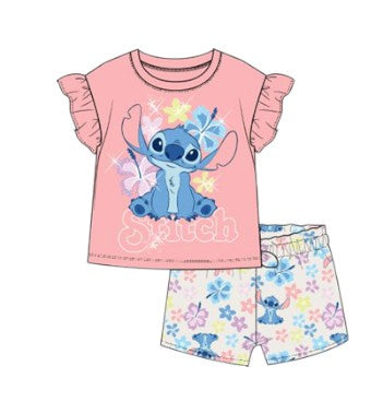 Disney Stitch Baby Girls 2Pc Short Set Coral