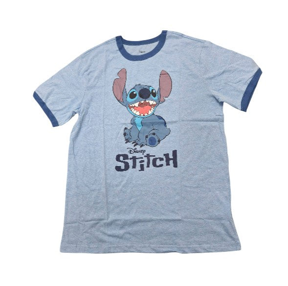 Disney Stitch Adult Ringer Tee Light Blue