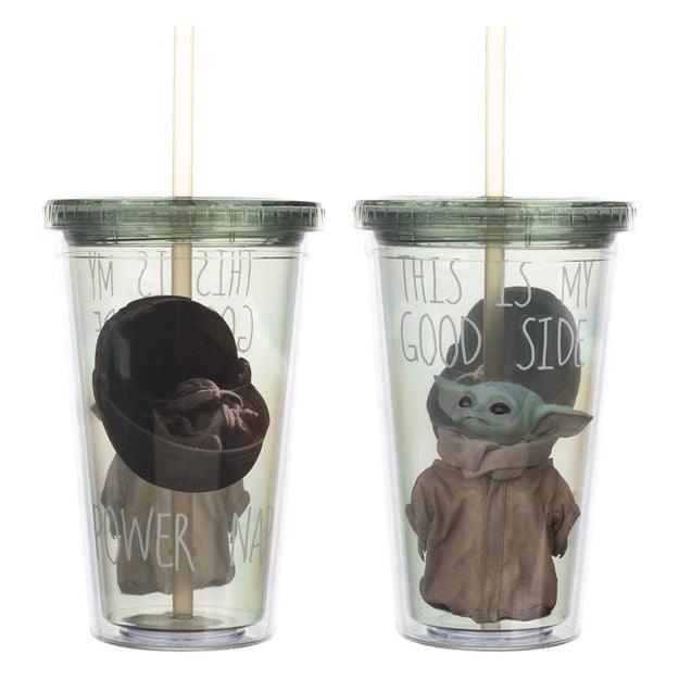 Grogu Stainless Steel Tumbler with Straw, Star Wars: The Mandalorian