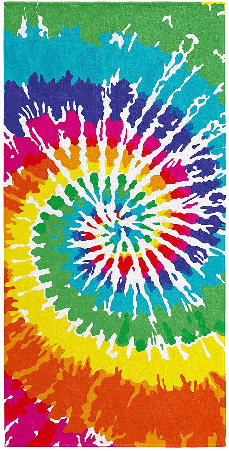 Tie Dye Beach Towel 30 x 60 inches 100% Cotton Velour Rainbow