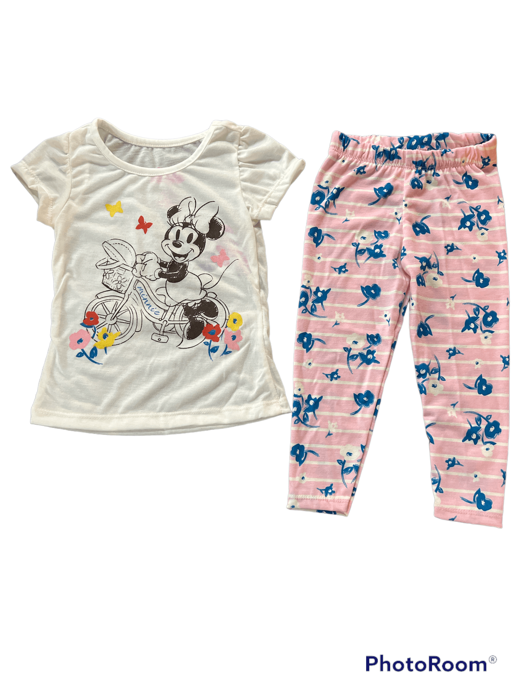 Toddler Minnie Mouse Riding Bike White Shirt and Pink Pants Set