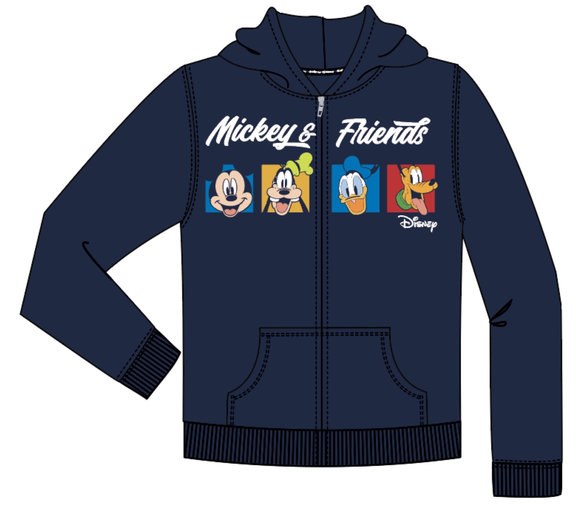 Mickey Gang Line Up Youth Zip Navy Hoodie