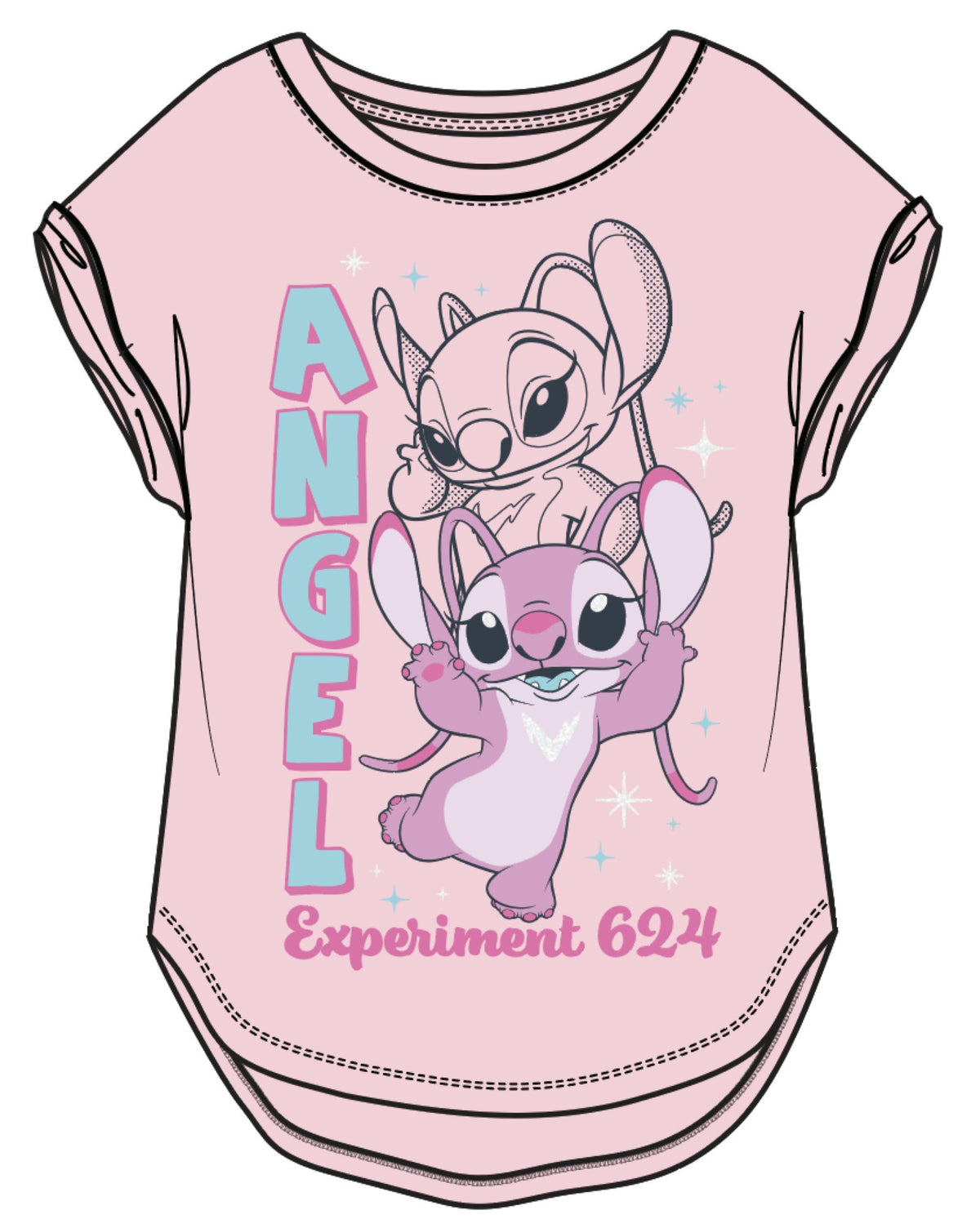 Angel Two Stars Girl Hilo Pink Tee Shirt