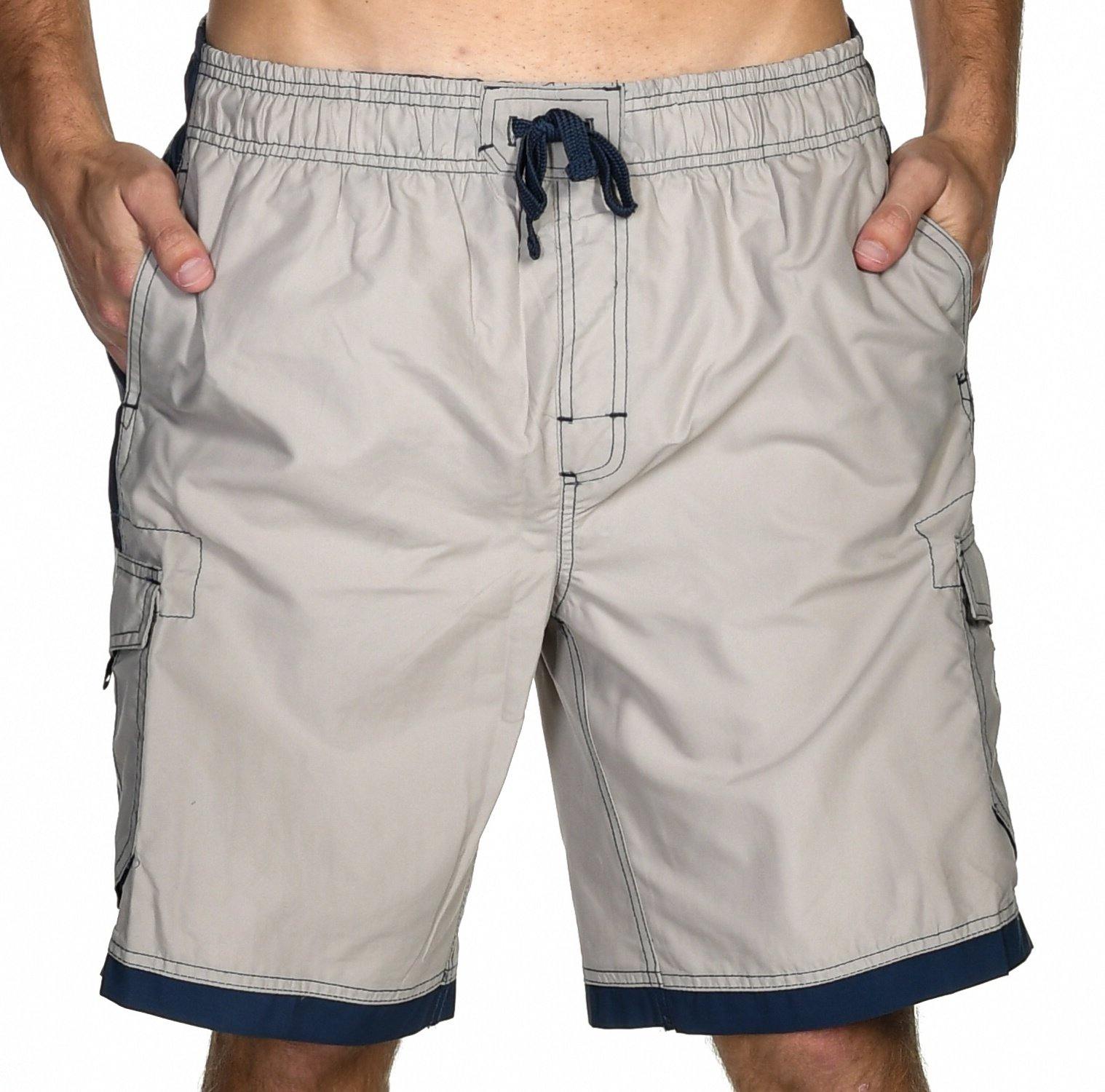 US Apparel Men's Islander Board Shorts, Stone and Navy