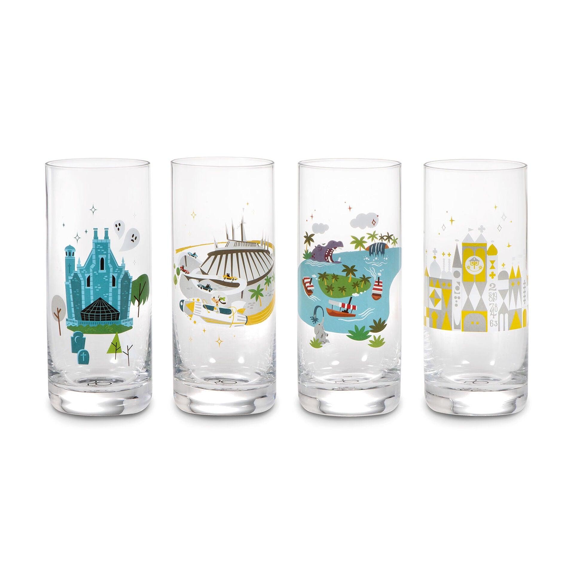 Walt Disney World 50th Anniversary Park Attractions Glasses, Set of 4