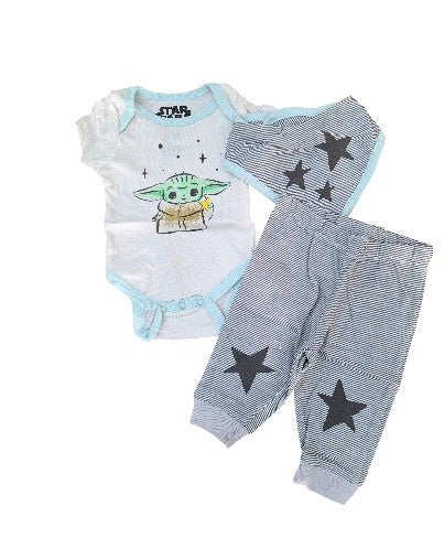 Disney Yoda Newborn 3 Pc Bodysuit, Pant & Bib Set Off White