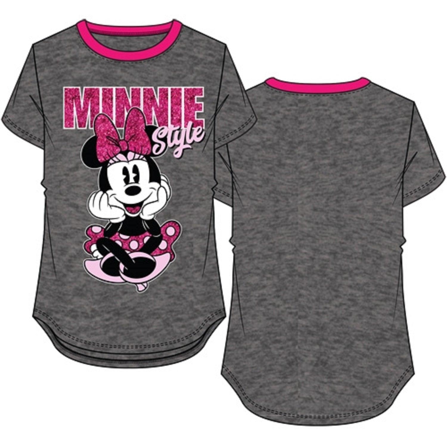 Youth Girls Ringer Tee Minnie Sitting in Style, Charcoal & Fuchsia