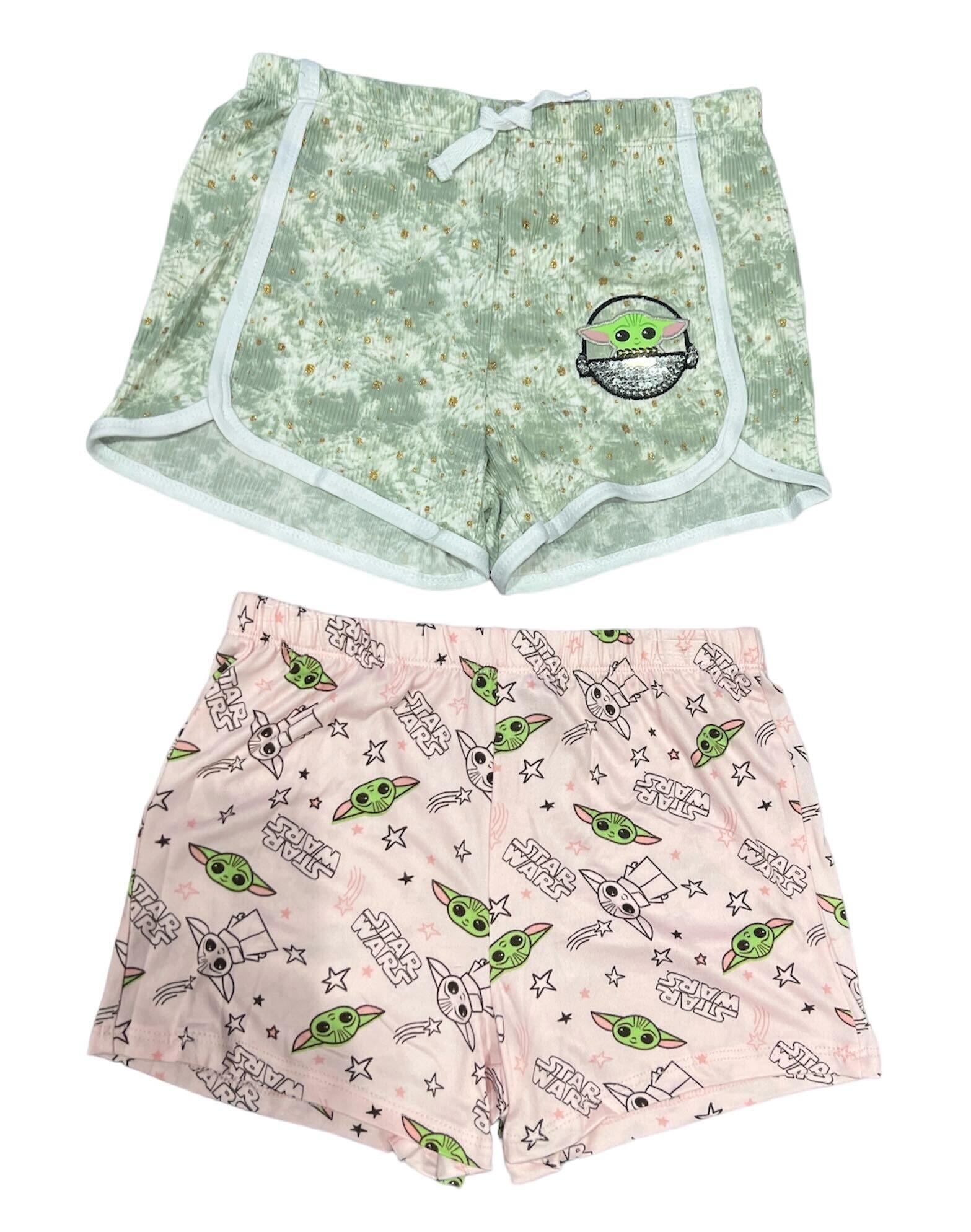 2 Pack Kids Star Wars Baby Yoda Pink and Green Shorts