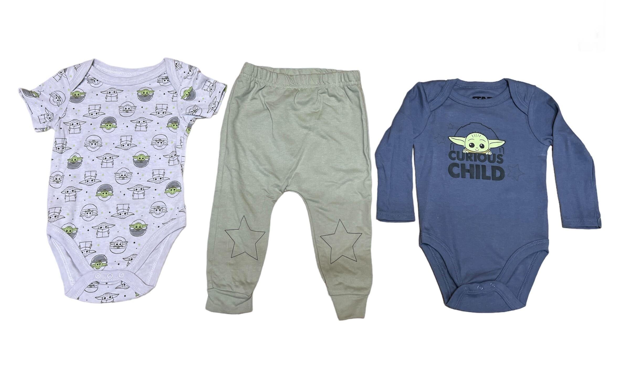 3 Pack Disney Baby Yoda Onesie and Pants Set