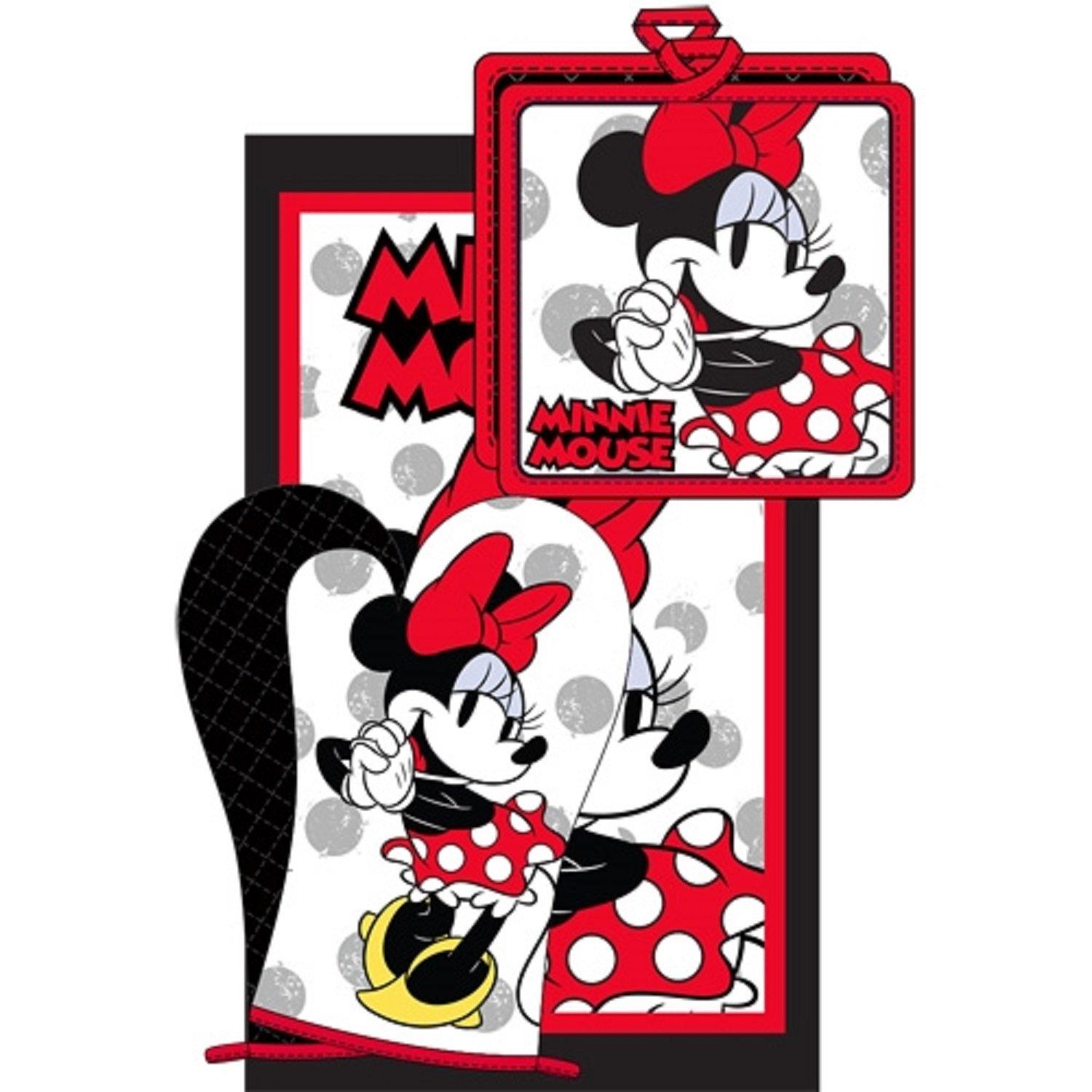 3pc Kitchen Towel Set Cute Chef Minnie, Red