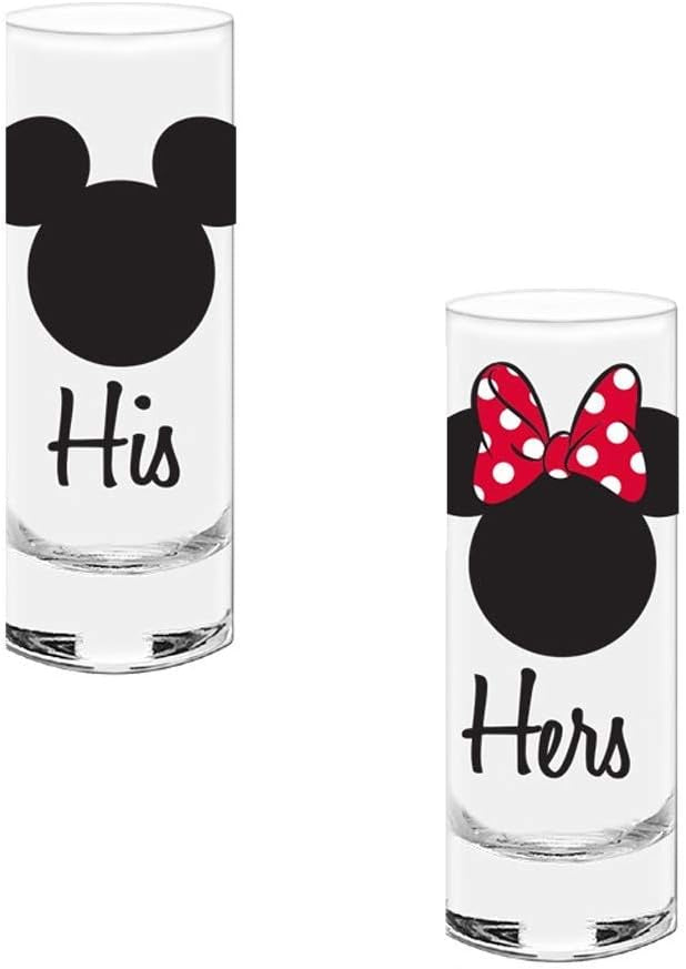 2-Piece Set Disney Mickey & Minnie Mouse His & Hers Tall Shot Glasses