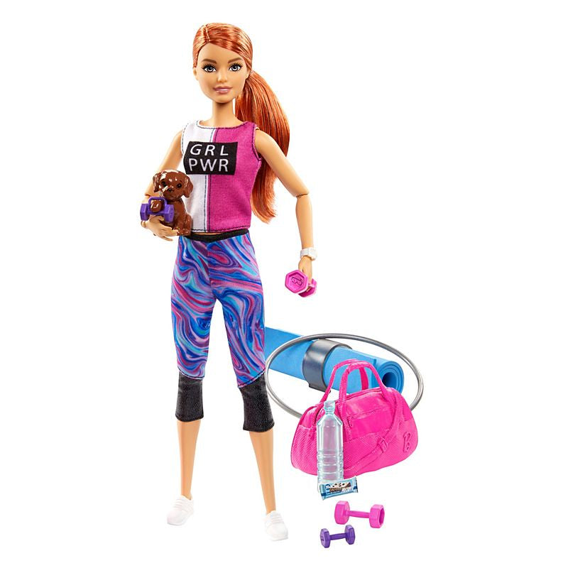 Barbie Fitness Doll, Red-Haired, and 9 Accessories