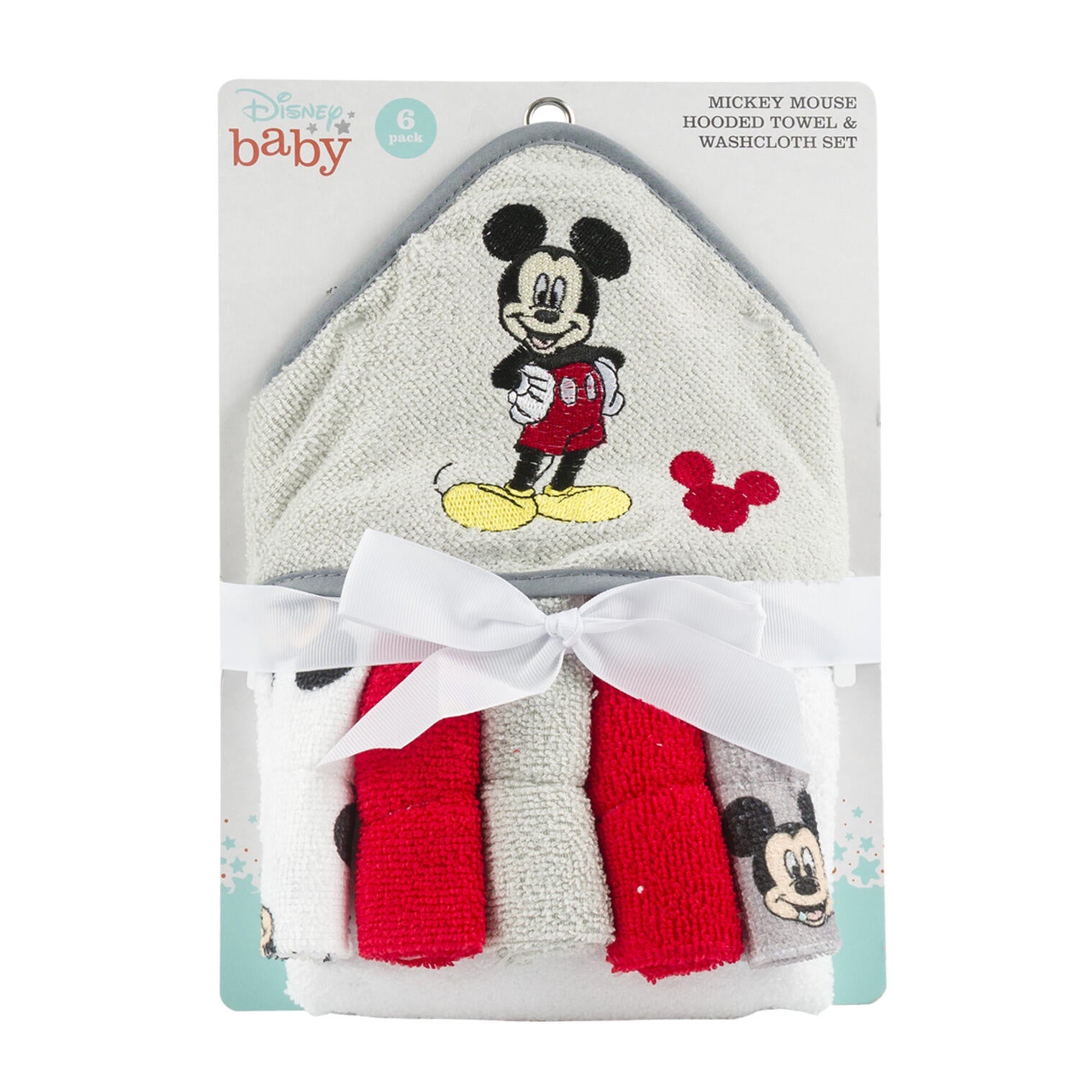 Red Mickey Mouse Hooded Towel and Washcloth 6pc