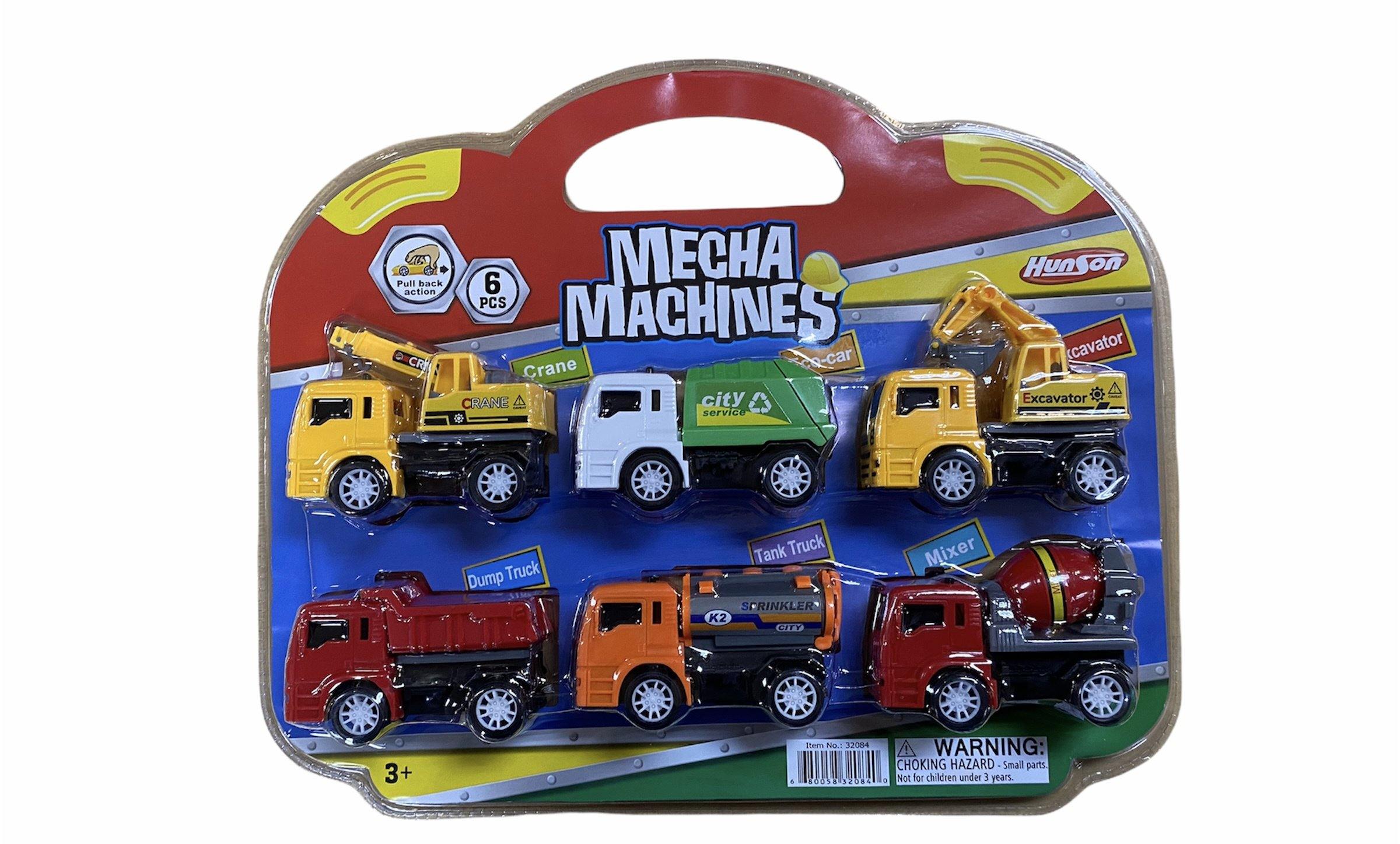 6PC Construction Truck On Double Blister With Pull Back Action