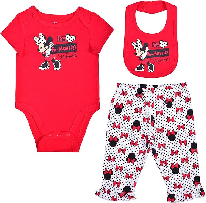 Disney Baby Girls Minnie Mouse 3 Piece Bow Print Bib Set For Newborn