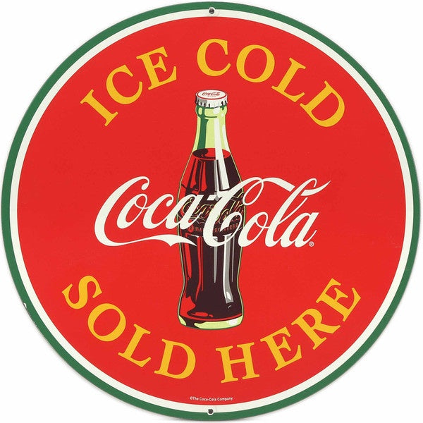 Coca-Cola -"Ice Cold Sold Here" Rounded Metal Wall Plaque