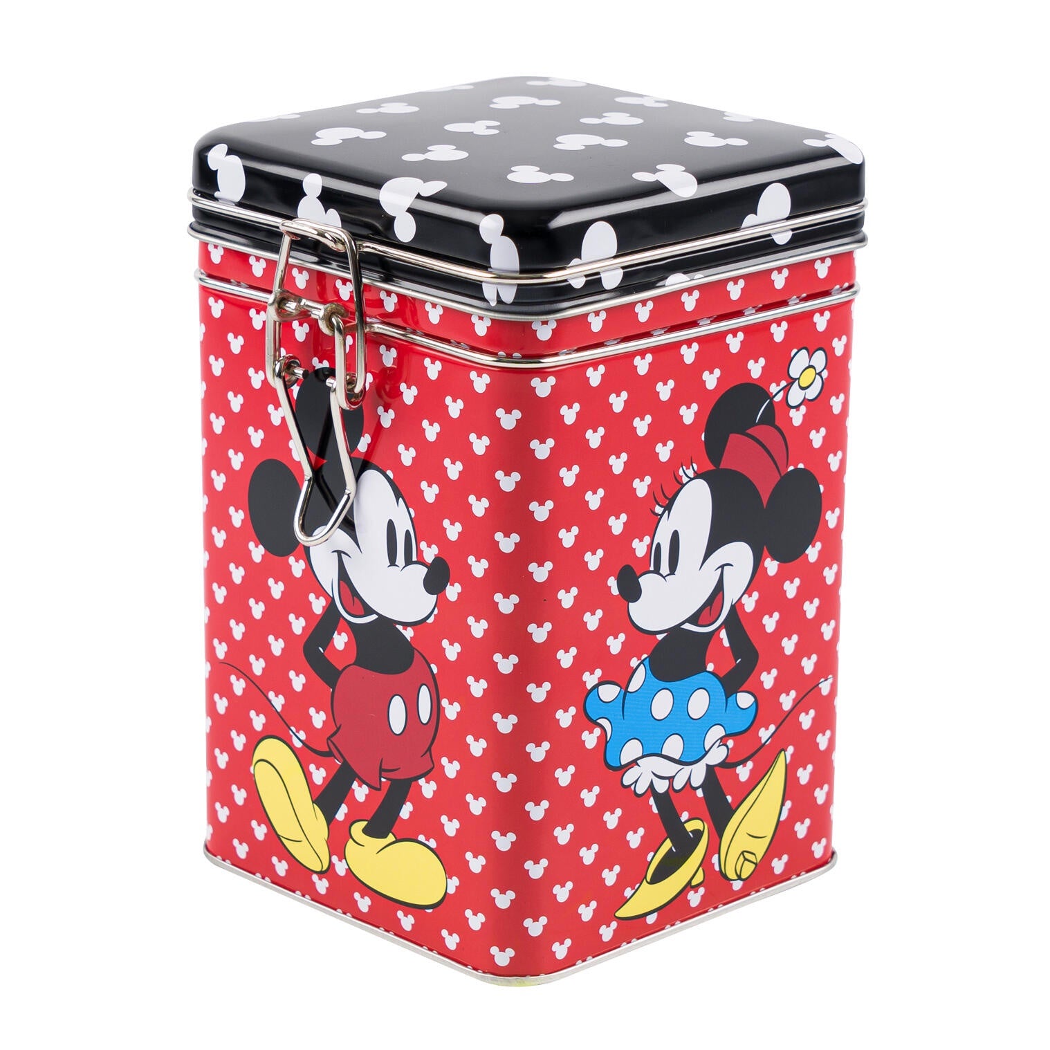 Mickey & Minnie Square Canister W/ Black Lock Top