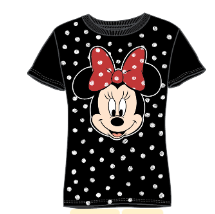 Tee Black Minnie Face In Glitter Dots