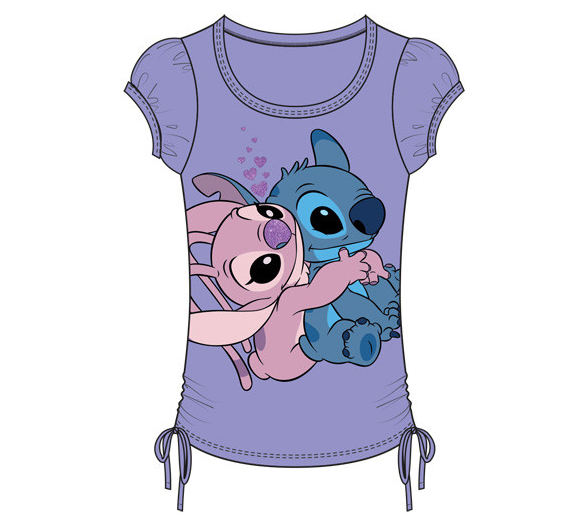 Girls Disney Stitch and Angel Lavender Cinch Tie Tee