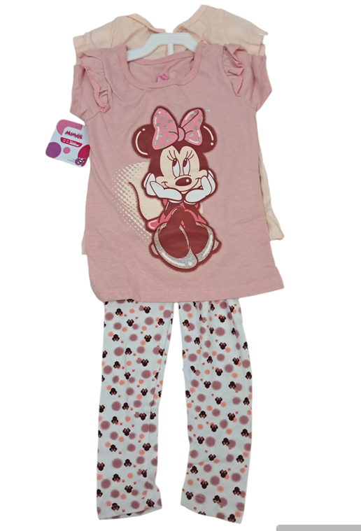 Disney Girl's Minnie 3 Pcs Set, 2 Shirts 1 Pant/PINK