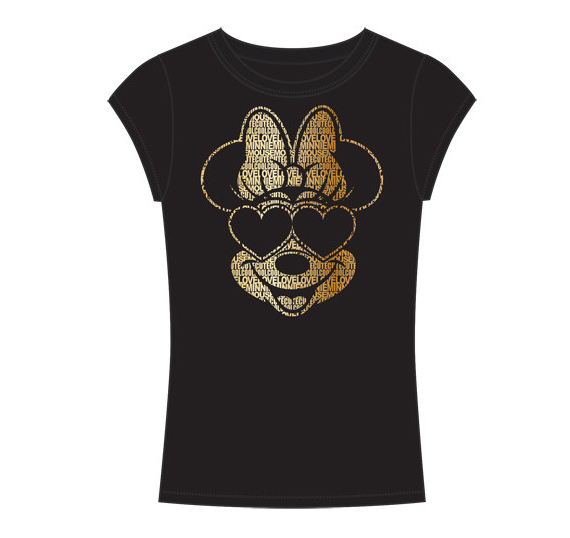 Juniors Minnie Mouse Text Black Tee