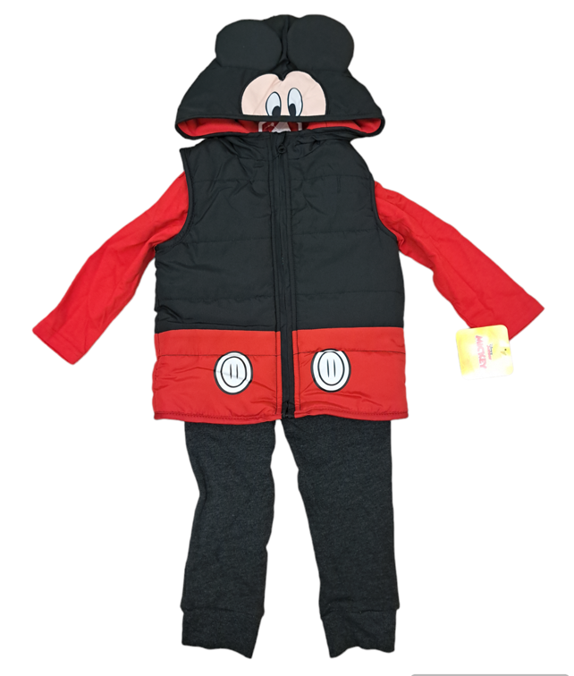 Disney Mickey 3-Pcs Clothes Shirt, Pant & Vest W Hoodie