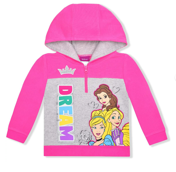 Princess Girls Single Character Half Zip Up HoodieFor Toddler