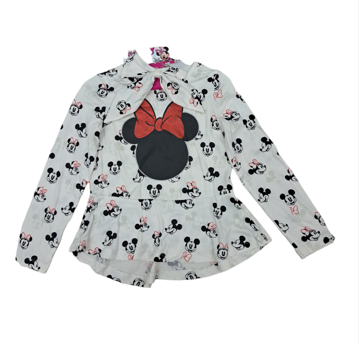 Disney Minnie Girls Long Sleeve T Shirts W Bow Off White