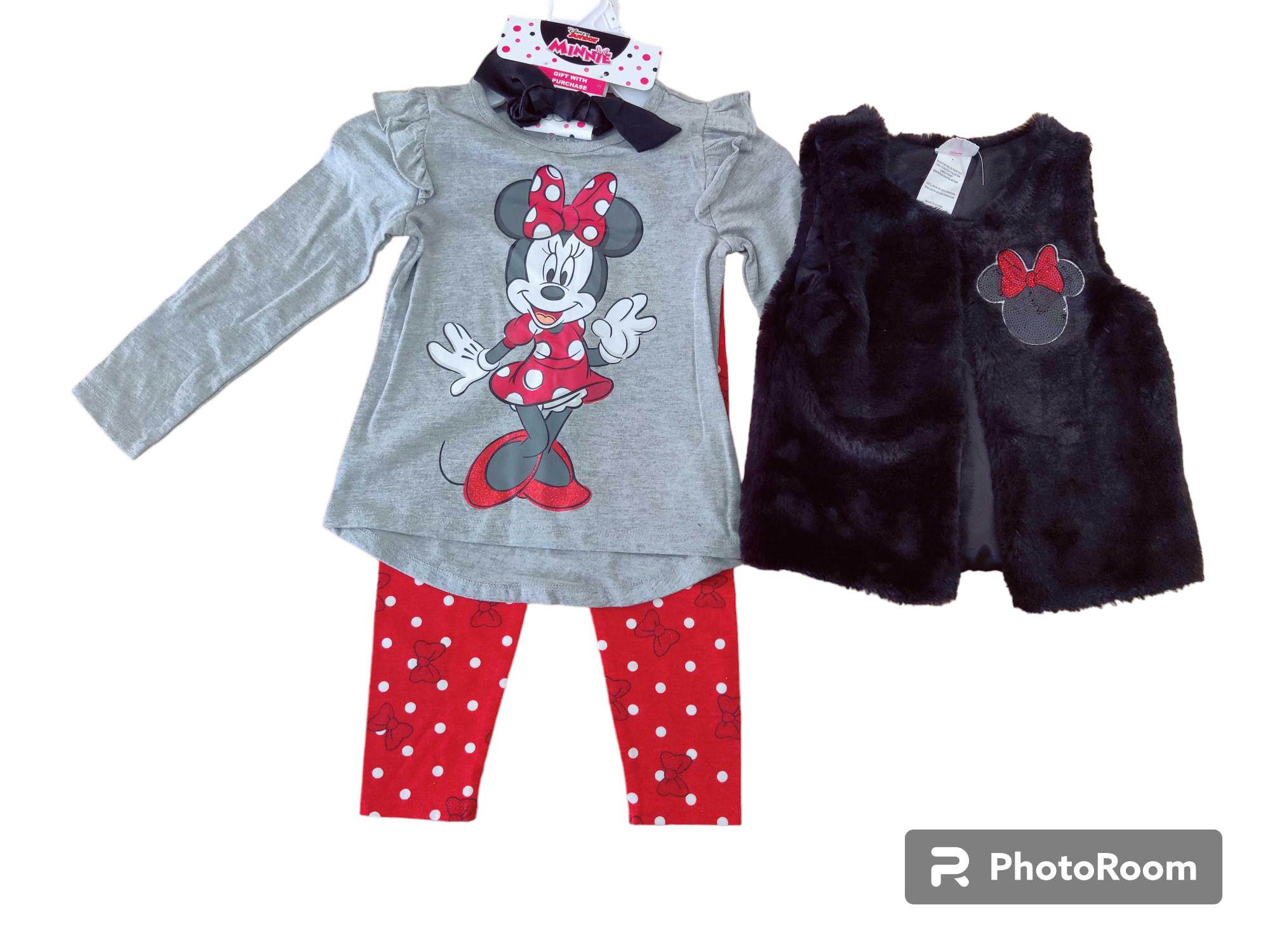 Disney Minnie Mouse Red Shirt& Pant with Black Fur Soft Vest