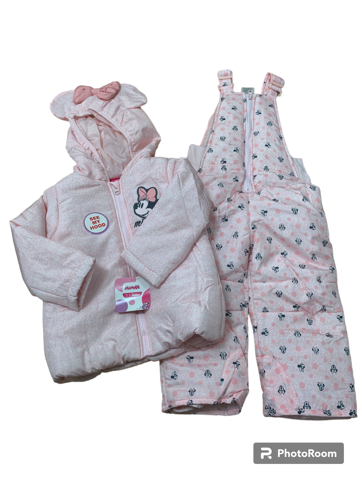 Disney Pink Minnie Girl's Jumpsuit & Jacket W Hoodie & Bowtie