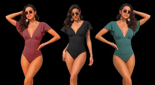 Women High Fashion One Piece In Textured Fabric With Ruffle Sleeve