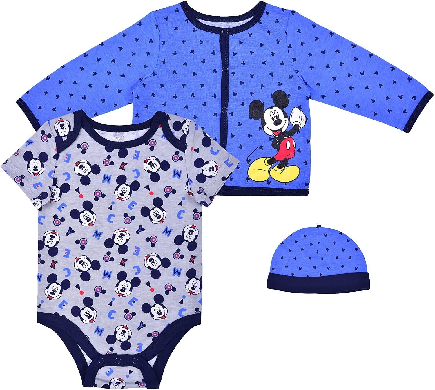 Mickey Mouse Boys Cardigan Jogger and Hat Set For Newborn 6-9M