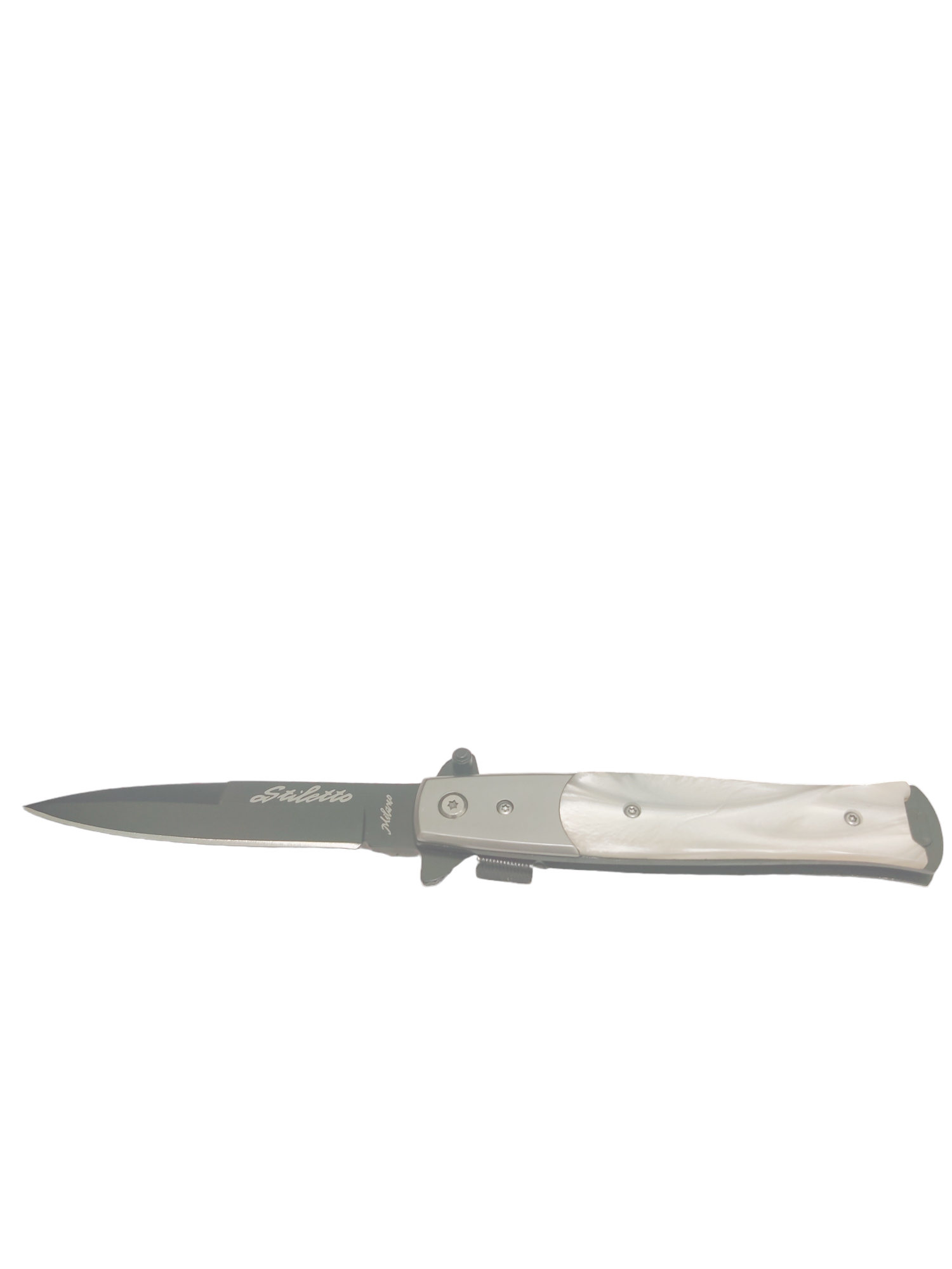 White Pearl Handle Stiletto Folding Spring assist Knife