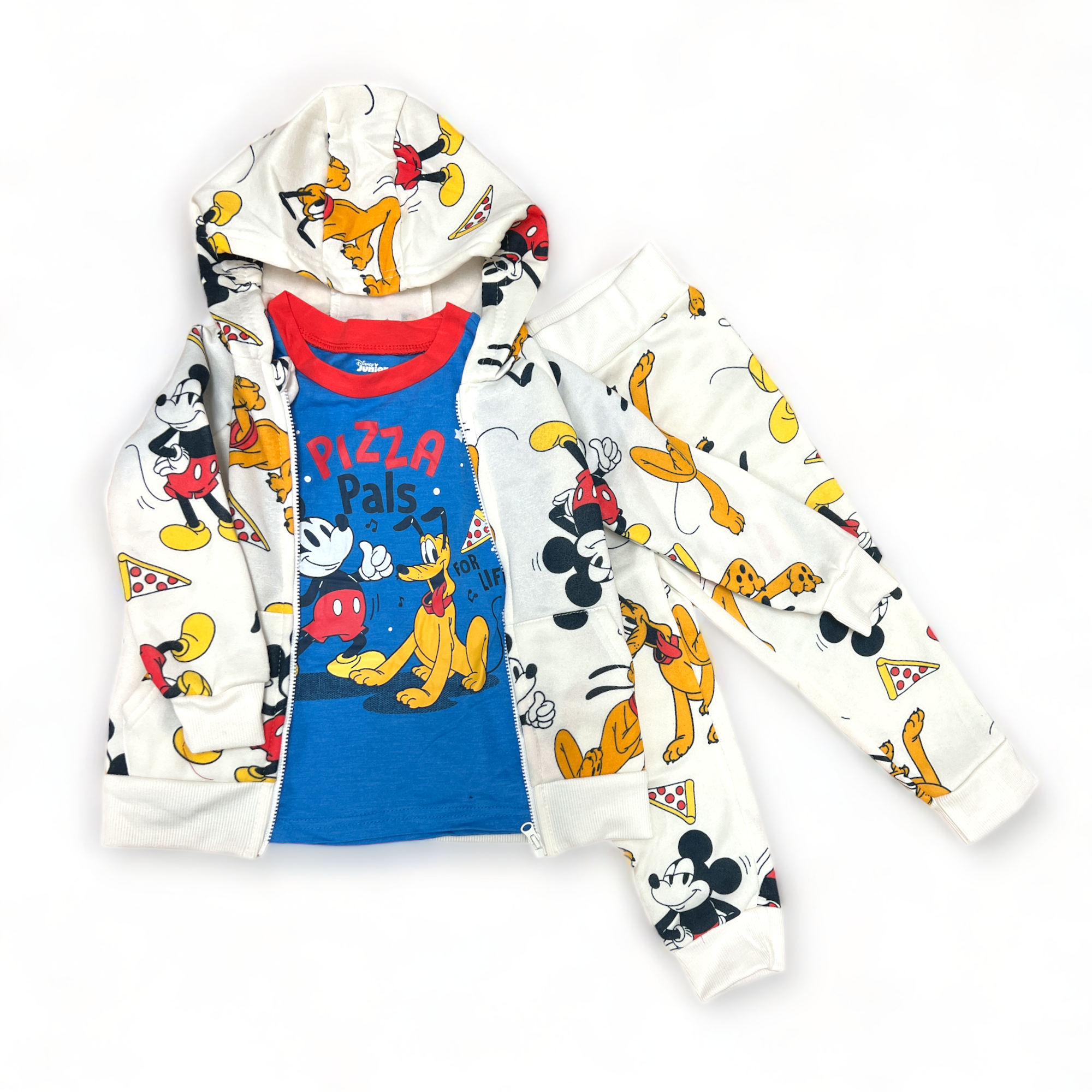 Toddlers 3Pk Mickey and Friends Pizza Pals Zipped Hoodie, Tee and Pants