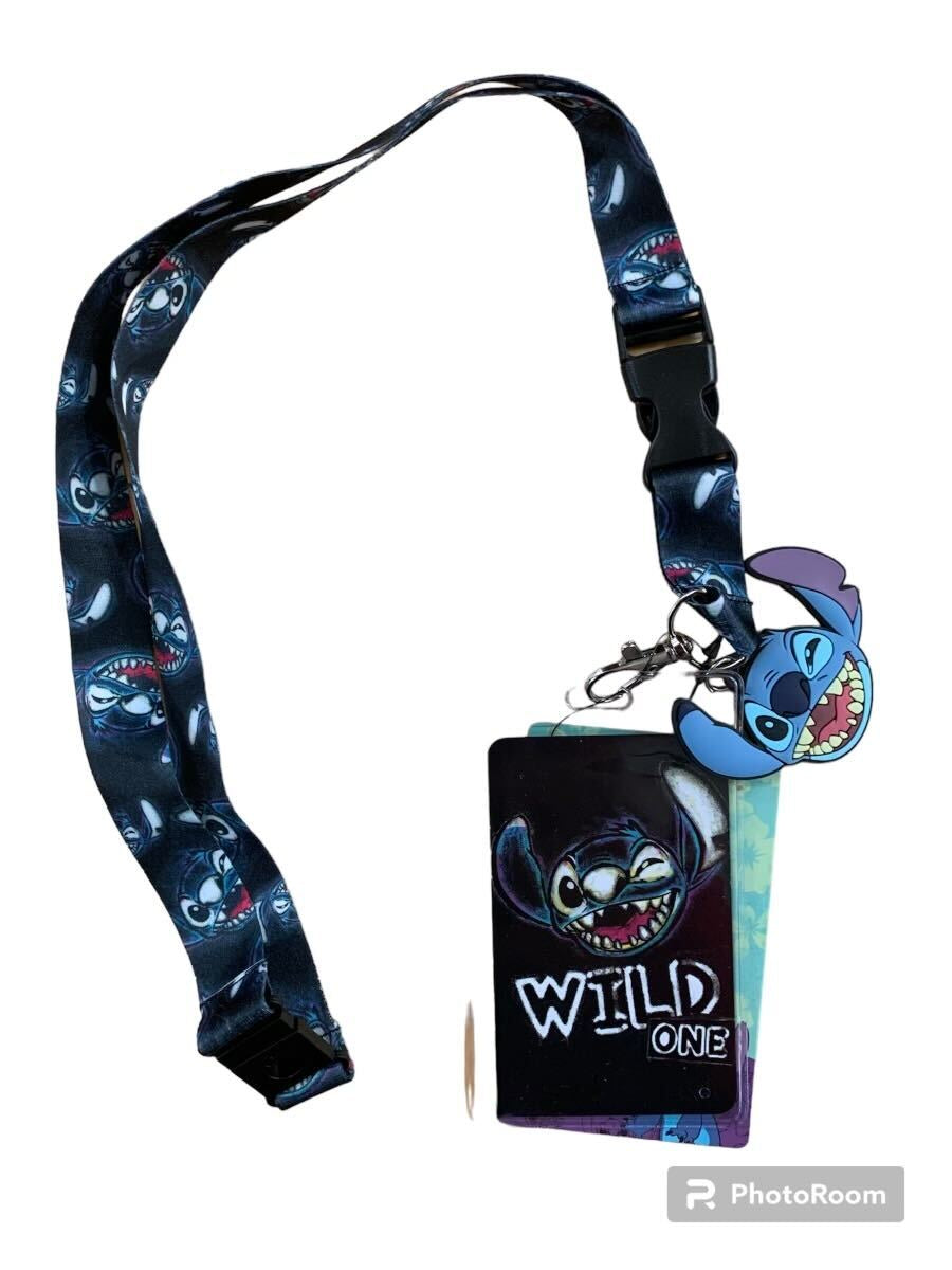 Disney Stitch Wild One Lanyard W/ Charm And Card Holder